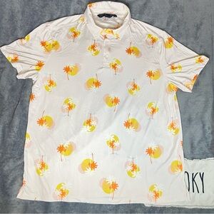 Men's Palm Print Polo Shirt - White and Yellow